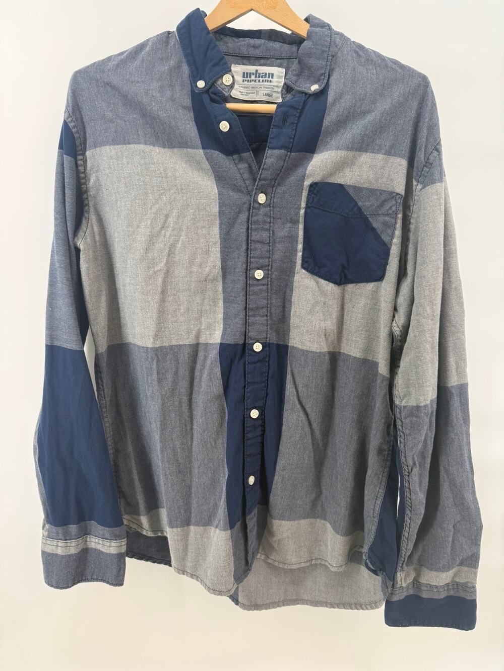 Urban Pipeline Men's Blue Gray Colorblock Long Sleeve Button Down Shirt L